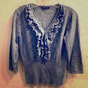 Gorgeous Grey V-Neck Cable & Gauge Sweater